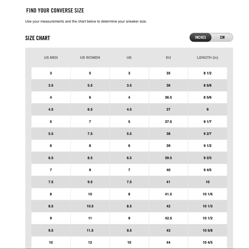Converse All Star Unisex sizing - Picture 8 of 8